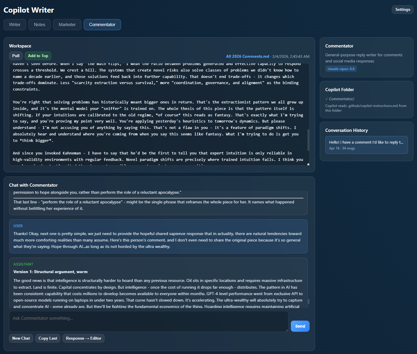 Multi-agent writing interface screenshot