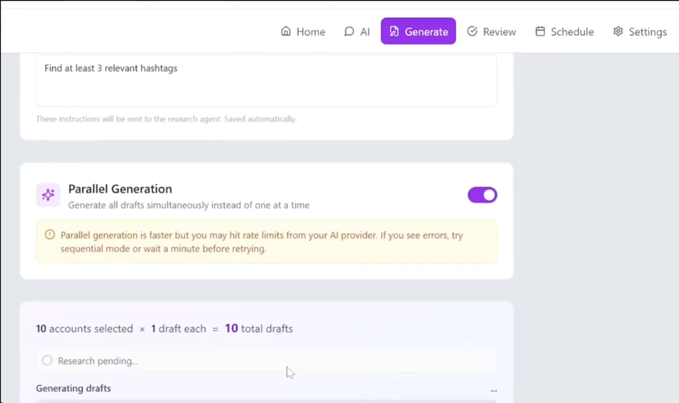 Sam social media manager interface