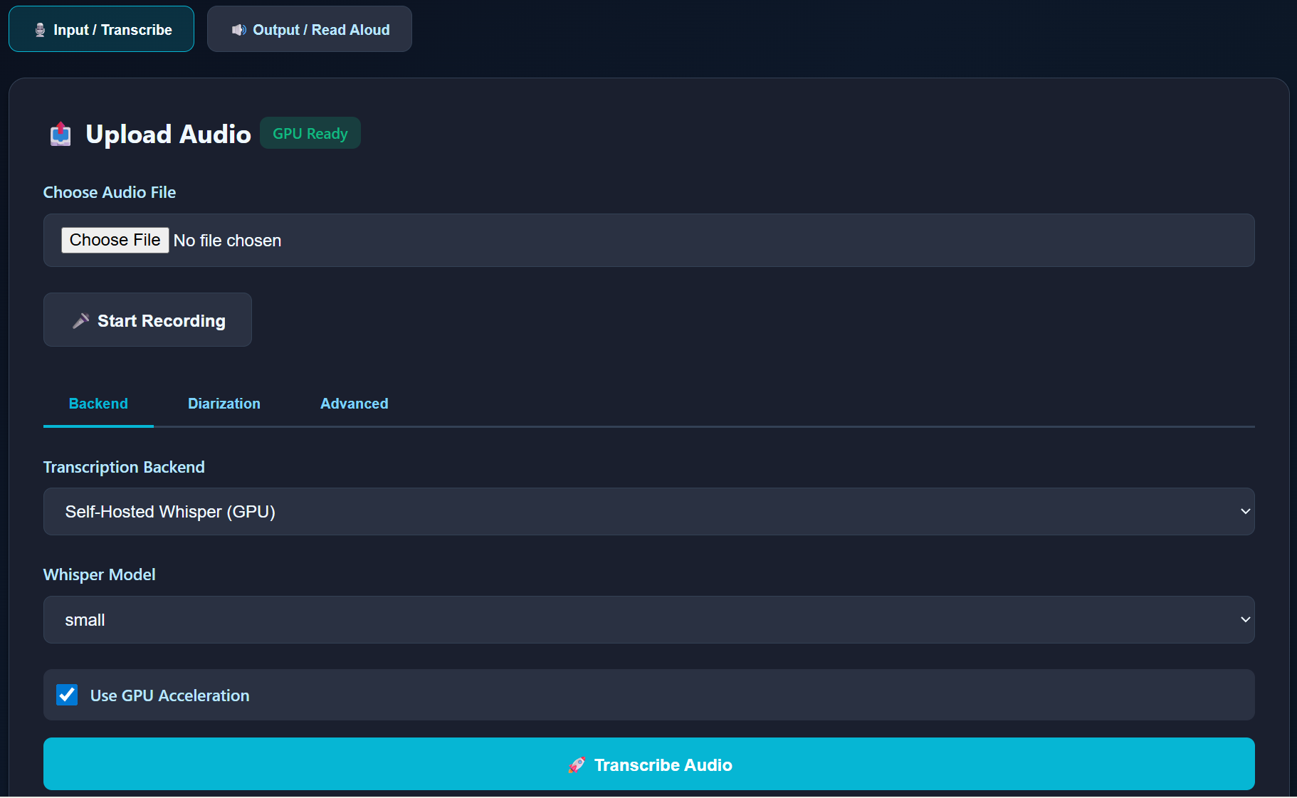 GPU accelerated transcriber screenshot