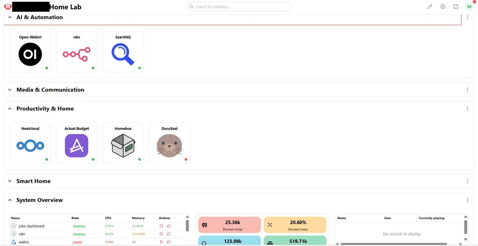 Homarr - self-hosted service dashboard and homepage
