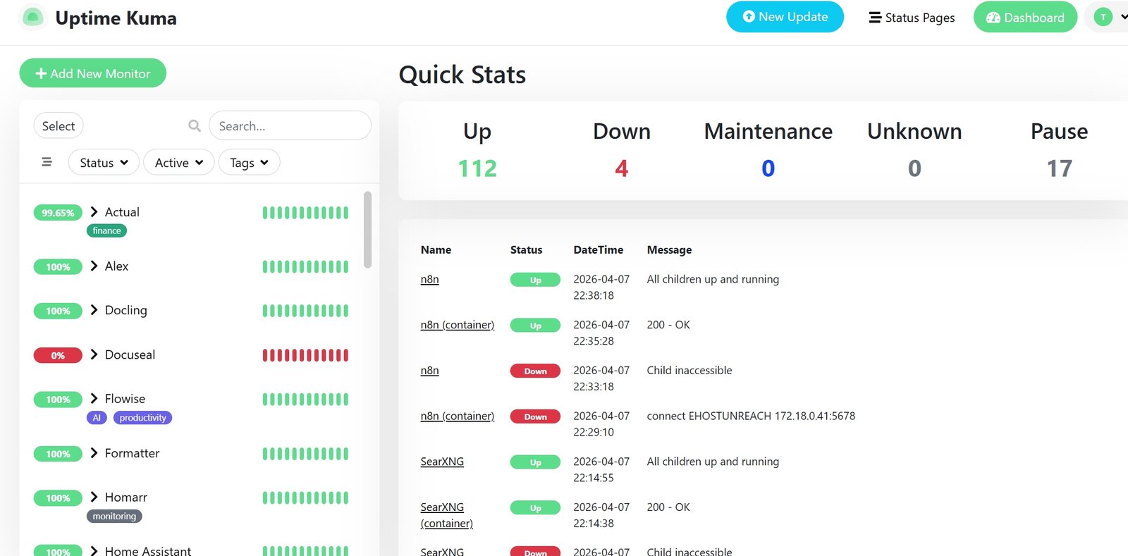 Uptime Kuma - real-time service health monitoring